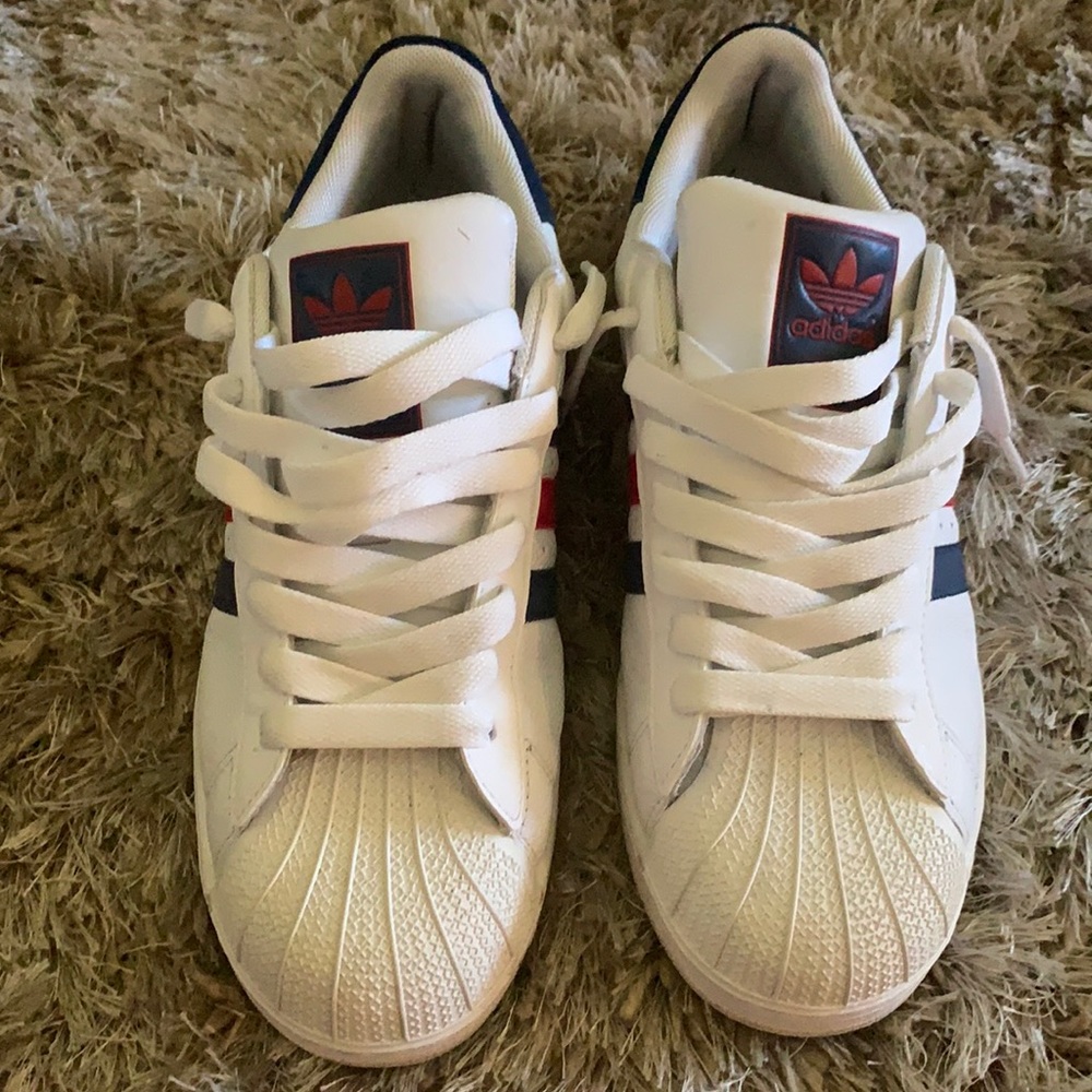 Addidas men’s size 10. White with blue and red stripes.